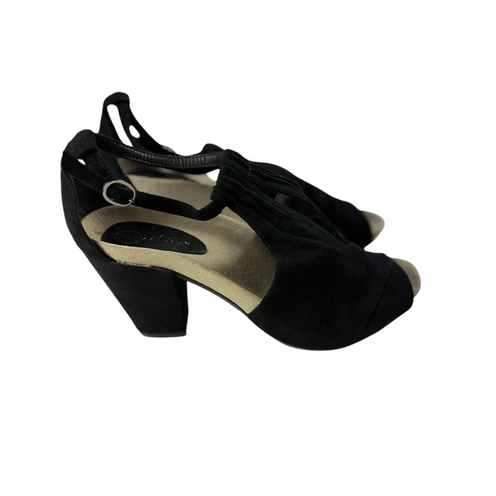 Earthies Veria Black Kid Suede Peep Toe Block Heel Sandals Womens 10B 800022WSDE